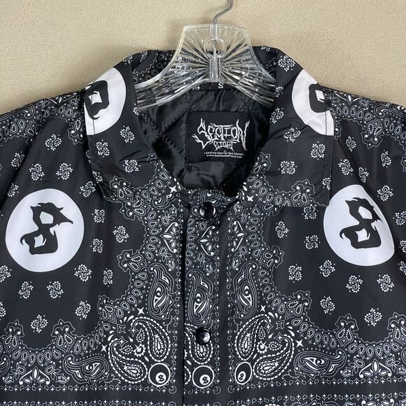 Section 8 Jacket Mens Small Black Bandanna 8 Ball Puffer Streetwear Jacket - Picture 2 of 13